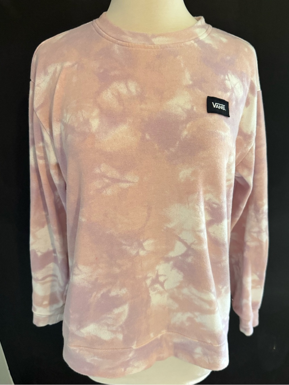 Vans White and Light Pink Tie-Dye Crewneck Sweatshirt XS